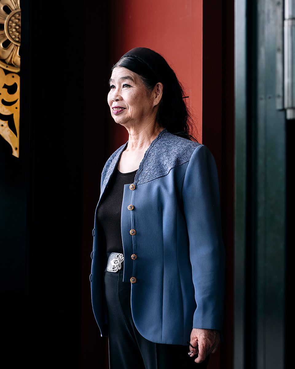 A woman standing temple Tokyo